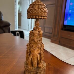12” Sandalwood Intricately Carved Wooden Elephant Figurine
